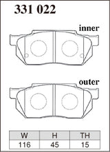 Dixcel R01 Type Brake Pads - Front - Honda Civic EK2 (3Door early production without ABS) - pad shape diagram