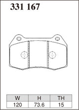 Dixcel RE Type Brake Pads - Front - Honda Integra Type R DC5 (TYPE-R (Brembo)) - pad shape diagram