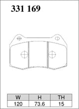 Dixcel Specom Beta Type Brake Pads - Front - Honda Civic Type R FD2 - pad shape diagram