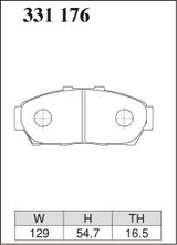 Dixcel Specom Beta Type Brake Pads - Front - Honda Integra Type R DB8 (Si/Si-R; TYPE-R 96 Spec) - pad shape diagram
