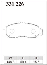 Dixcel Z Type Brake Pads - Front - Honda Civic Type R FD2 (2005 on) - pad shape diagram