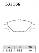Dixcel Specom Beta Type Brake Pads - Front - Honda Jazz/Fit GP4 - pad shape diagram
