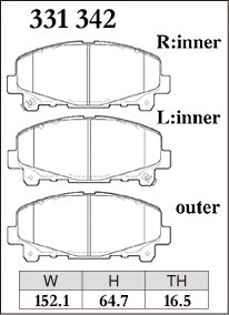 Dixcel ES Type Brake Pads - Front - Honda Accord CW2 (TYPE S) - pad shape diagram