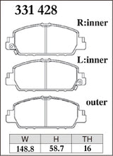 Dixcel M Type Brake Pads - Front - Honda Stepwgn RG3 (2015-2022) - pad shape diagram