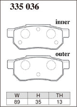 Dixcel Z Type Brake Pads - Rear - Honda CRX EE8/EF8 - pad shape diagram