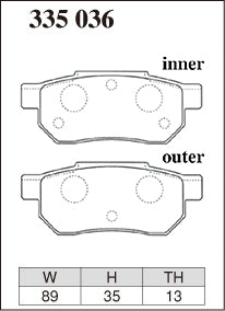Dixcel Z Type Brake Pads - Rear - Honda Civic EK3 - pad shape diagram