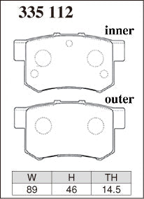 Dixcel Z Type Brake Pads - Rear - Honda S2000 AP1/AP2 - pad shape diagram
