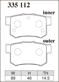 Dixcel M Type Brake Pads - Rear - Honda Integra Type R DC2 (1998-2001) - pad shape diagram