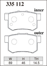 Dixcel M Type Brake Pads - Rear - Honda Integra Type R DC2 (1998-2001) - pad shape diagram