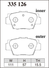 Dixcel Z Type Brake Pads - Rear - Honda NSX NA1 - pad shape diagram