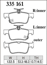 Dixcel RE Type Brake Pads - Rear - Honda Civic Type R FL5 - pad shape diagram