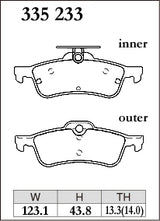 Dixcel M Type Brake Pads - Rear - Honda Civic Type R FK2 (2015-2021) - pad shape diagram