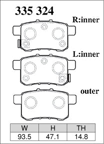 Dixcel M Type Brake Pads - Rear - Honda Accord CU1 - pad shape diagram