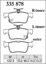 Dixcel M Type Brake Pads - Rear - Honda Civic Type R FK2 (2017-2021) - pad shape diagram