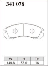 Dixcel R01 Type Brake Pads - Front - Mitsubishi Lancer Evolution CN9A - pad shape diagram