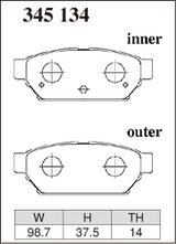 Dixcel M Type Brake Pads - Rear - Mitsubishi Colt Z27A - pad shape diagram