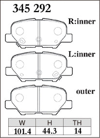 Dixcel ES Type Brake Pads - Rear - Mazda Atenza GJ5FP (2012-2019) - pad shape diagram