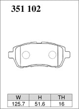 Dixcel M Type Brake Pads - Front - Suzuki Swift ZC53S - pad shape diagram