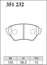 Dixcel Specom Beta Type Brake Pads - Front - Mazda MX5 NB8C (RS/RS-II/MAZDA SPEED; TURBO / Type A / Type S) - pad shape diagram
