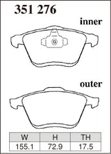 Dixcel M Type Brake Pads - Front - Mazda Atenza GH5FW (2008-2012) - pad shape diagram