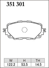 Dixcel Specom Beta Type Brake Pads - Front - Mazda MX5 NB8C (S/NR-A; S/V; RS) - pad shape diagram