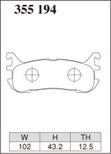 Dixcel R01 Type Brake Pads - Rear - Mazda MX5 NA8C - pad shape diagram