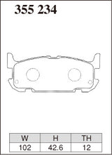 Dixcel R01 Type Brake Pads - Rear - Mazda MX5 NB6C (2000-2005) - pad shape diagram