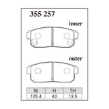 Dixcel Z Type Brake Pads - Rear - SE3P RX-8 - pad shape diagram