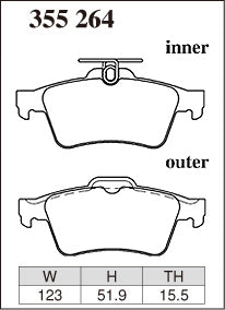 Dixcel M Type Brake Pads - Rear - Mazda Mazda3 BL3FW (2W) - pad shape diagram