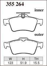 Dixcel S Type Brake Pads - Rear - Mazda Mazda3 BL3FW (2W) - pad shape diagram