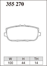 Dixcel RA Type Brake Pads - Rear - Mazda MX5 NB8C (2005-2015) - pad shape diagram
