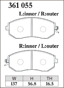 Dixcel M Type Brake Pads - Front - Subaru Forester SH5 (2.0 XT (TURBO)) - pad shape diagram