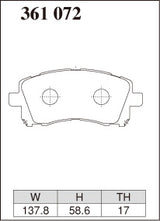 Dixcel S Type Brake Pads - Front - Subaru Forester SF5 - pad shape diagram