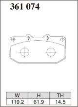 Dixcel M Type Brake Pads - Front - Subaru Impreza GF8 (Ver.III/IV (D/E); Ver.V/VI (F/G)) - pad shape diagram