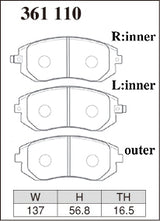 Dixcel M Type Brake Pads - Front - Subaru Legacy BP9 (2.5i; 3.0R) - pad shape diagram