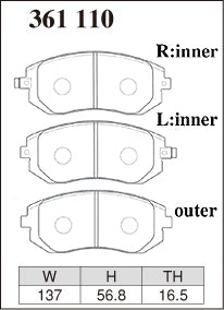 Dixcel Z Type Brake Pads - Front - Subaru Legacy BL5 (2.0R / 2.0i) - pad shape diagram
