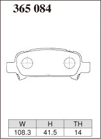 Dixcel Specom Beta Type Brake Pads - Rear - Subaru Impreza GC8 - pad shape diagram