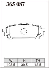 Dixcel ES Type Brake Pads - Rear - Subaru Forester SG5 (NA; TURBO ( B-)) - pad shape diagram