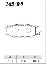 Dixcel ES Type Brake Pads - Rear - Subaru Forester SJ5 (2012-2018) - pad shape diagram