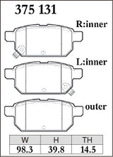 Dixcel R01 Type Brake Pads - Rear - Suzuki Swift ZC53S - pad shape diagram