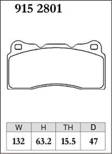 Dixcel Z Type Brake Pads - Misc 4 Pot Callipers (GReddy Rear Feed FD3S) - pad shape diagram