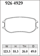 Dixcel GT Type Brake Pads - Rear - Porsche 991 CUP PFC - pad shape diagram
