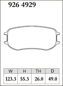 Dixcel GT Type Brake Pads - Rear - Porsche 991 CUP PFC - pad shape diagram