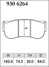 Dixcel Specom Alpha Type Brake Pads - Rear - Brembo AMG GT3/GT4 - pad shape diagram