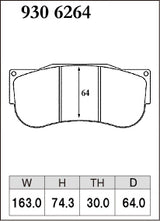Dixcel Specom Alpha Type Brake Pads - Rear - Brembo AMG GT3/GT4 - pad shape diagram
