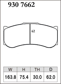 Dixcel GT Type Brake Pads - Rear - AP CP6277 D62 TH30 for390 - pad shape diagram