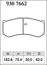 Dixcel GT Type Brake Pads - Rear - AP CP6277 D62 TH30 for390 - pad shape diagram