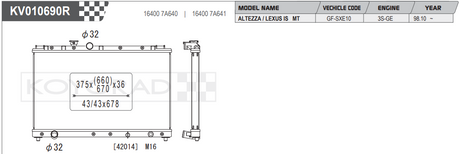 Radiador de aluminio Koyo Performance para Toyota Altezza manual (núcleo de 36 mm)