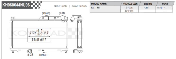 Radiador de aluminio Koyo Performance para Mazda RX-7 FD3S N-Flo de doble paso (núcleo de 48 mm)