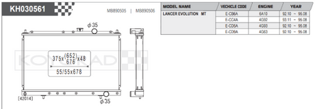 Radiador de aluminio Koyo Performance para Mitsubishi Lancer Evo 1-3 (núcleo de 48 mm)